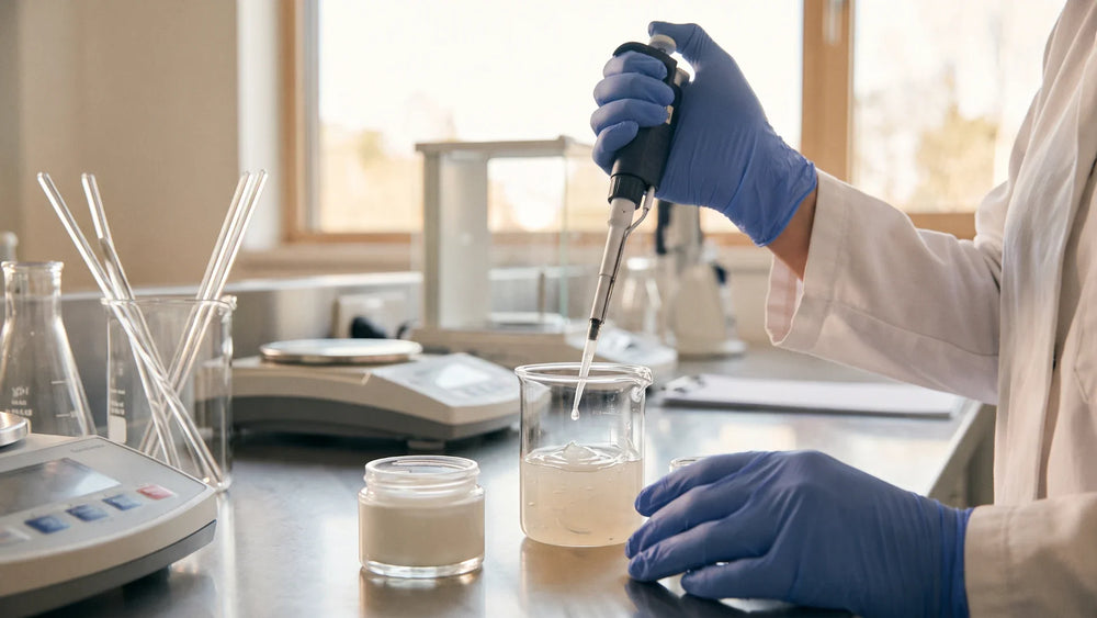 Dosage précis d’un liquide à l’aide d’une micropipette dans un laboratoire cosmétique