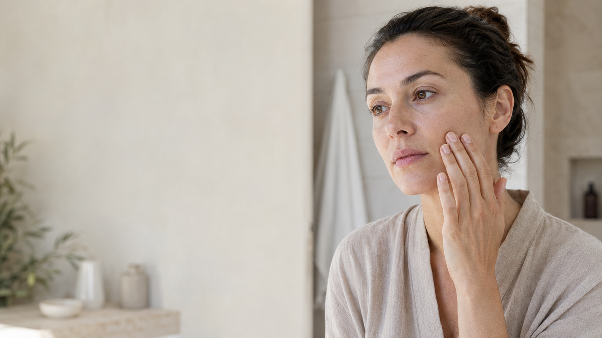 Femme observant les signes d’une peau déshydratée