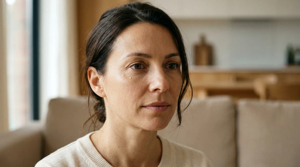 Portrait naturel d’une femme présentant de petits grains de milium près de l’œil