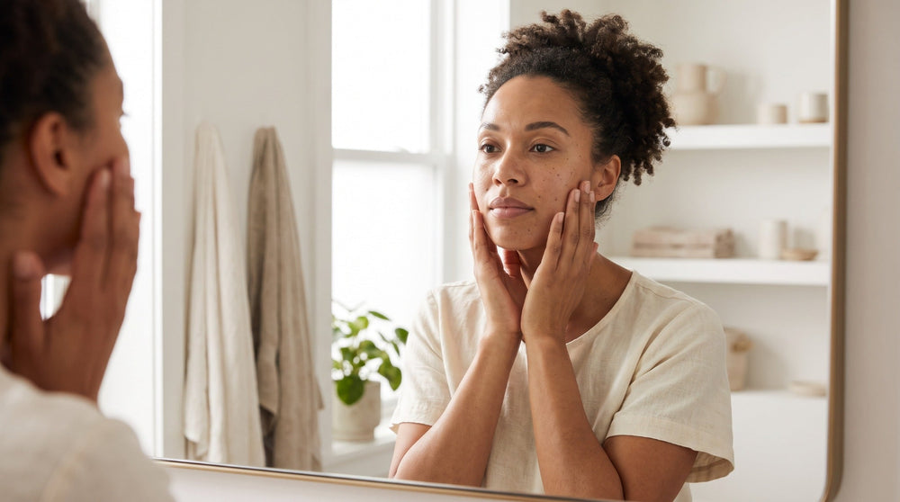 Femme observant la réaction de sa peau après le nettoyage du visage