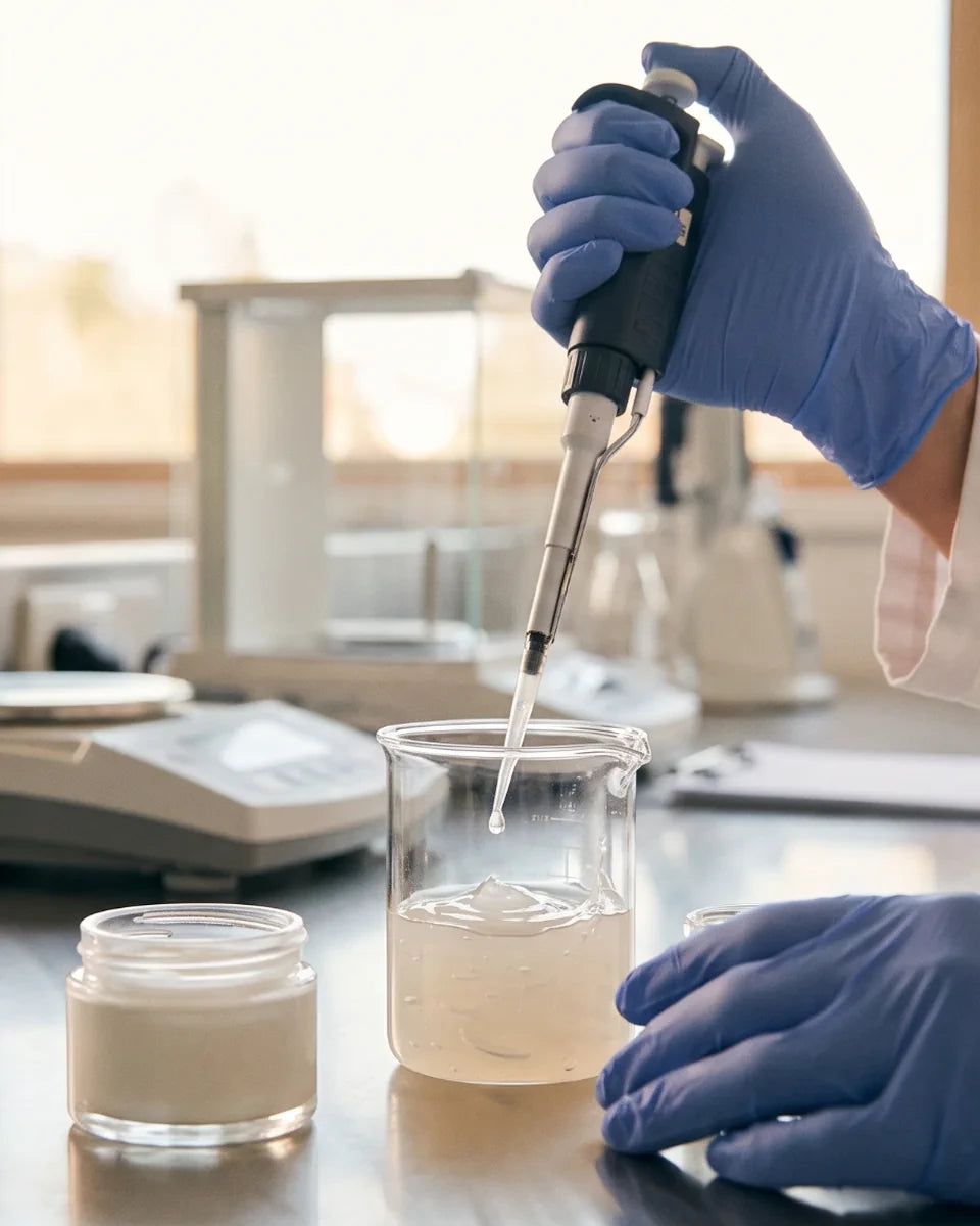 Dosage d’un liquide dans un bécher à l’aide d’une micropipette en laboratoire