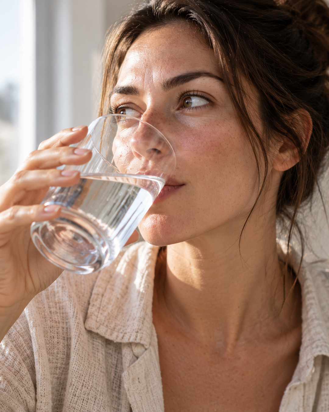 Gros plan d’une personne buvant un grand verre d’eau